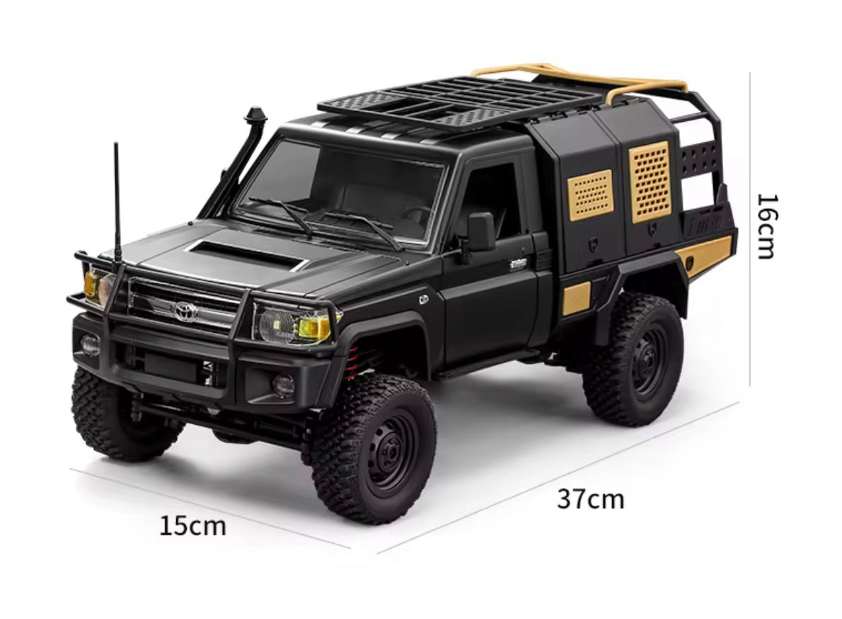 Camioneta RC Toyota Land Cruiser 70 Series - Edición Expedition Black & Gold (Escala 1:12 / 1:10)
