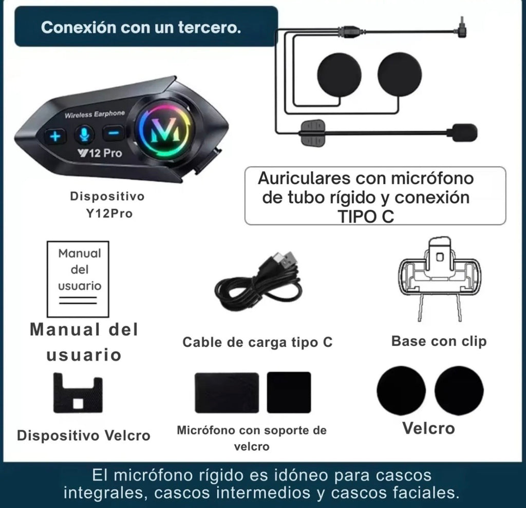 Intercomunicador Bluetooth para Casco Y12 Pro