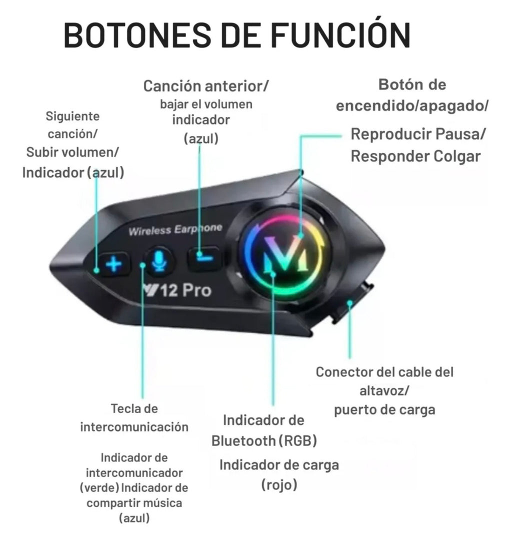 Intercomunicador Bluetooth para Casco Y12 Pro
